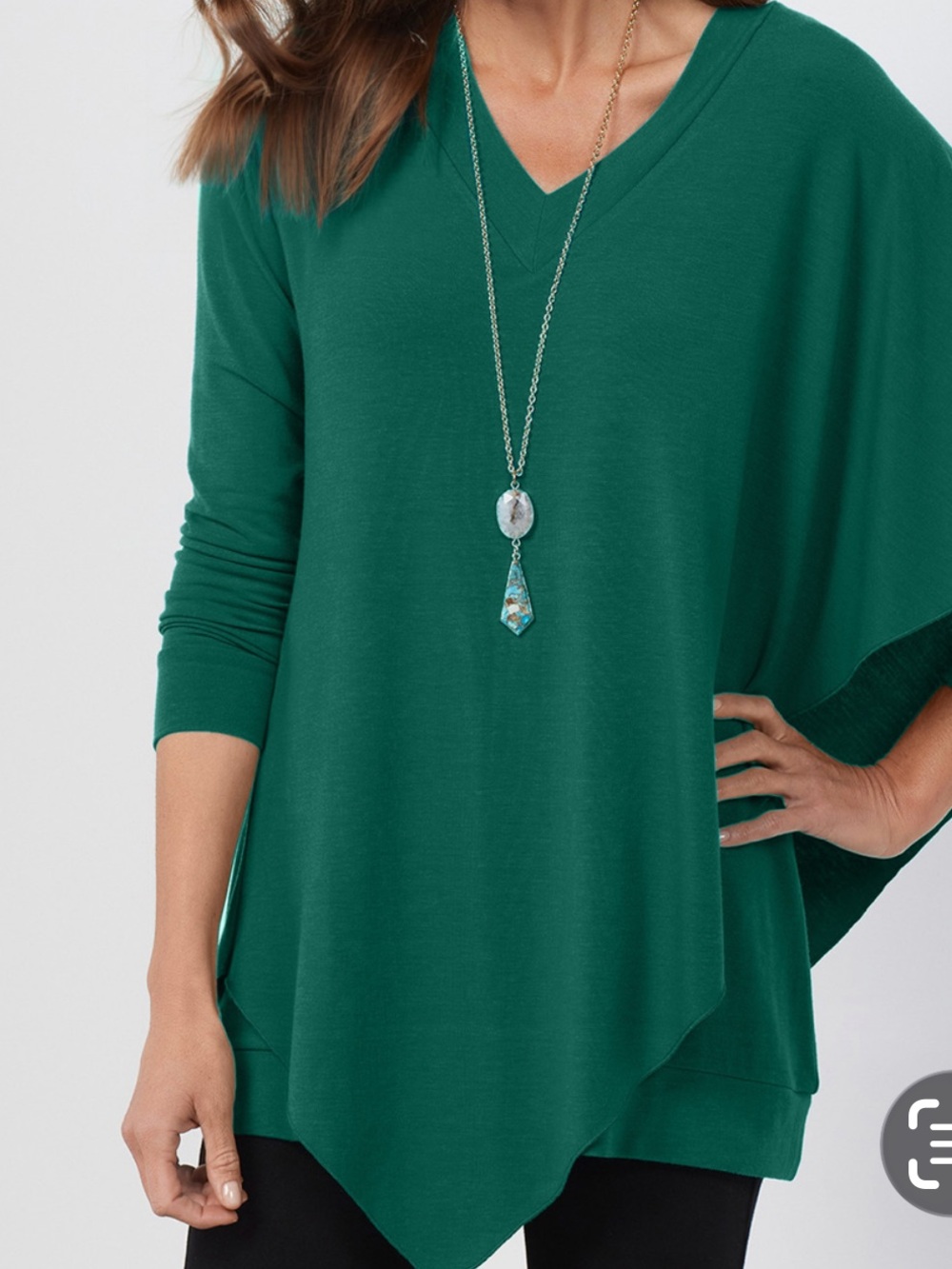 Soft Surroundings Madeleine Asymmetrical Green V‑Neck Draped Tunic